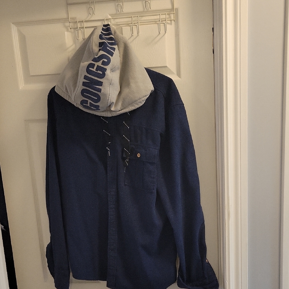Navy Shirt with Gray Hood
